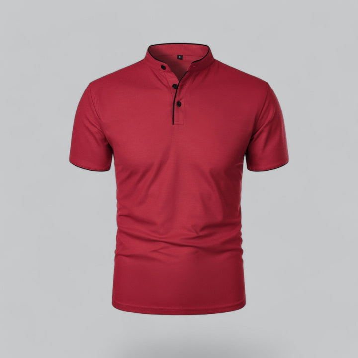 Benjamin | Men's Cotton Short-Sleeve Mandarin Collar Polo Shirt · Oliver Bradley