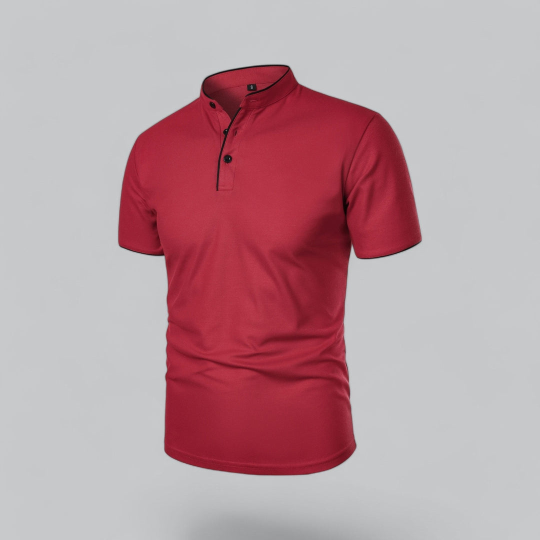 Benjamin | Men's Cotton Short-Sleeve Mandarin Collar Polo Shirt · Oliver Bradley