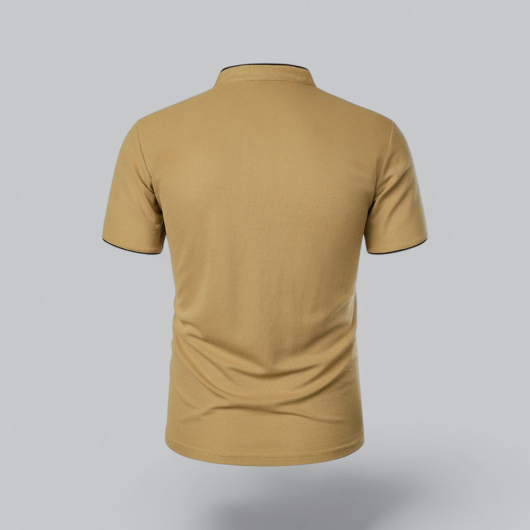 Benjamin | Men's Cotton Short-Sleeve Mandarin Collar Polo Shirt · Oliver Bradley
