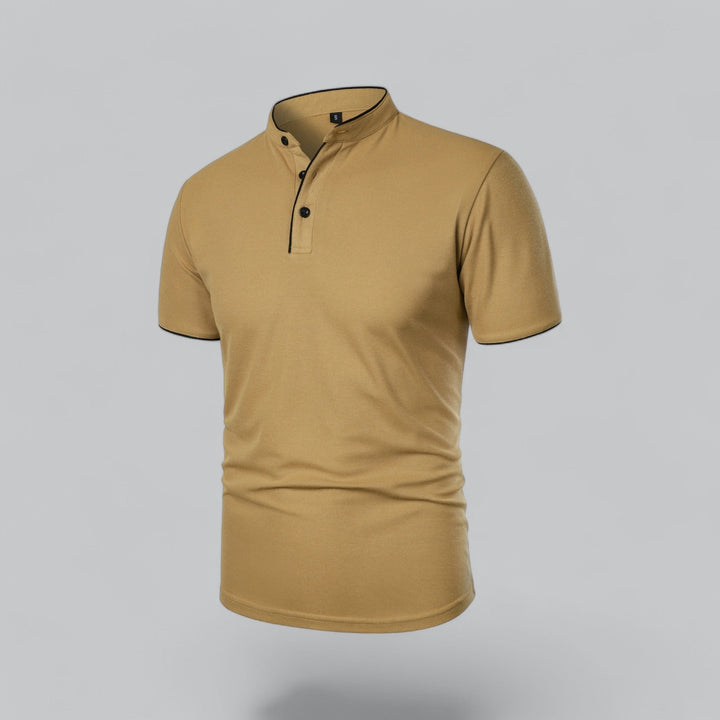 Benjamin | Men's Cotton Short-Sleeve Mandarin Collar Polo Shirt · Oliver Bradley