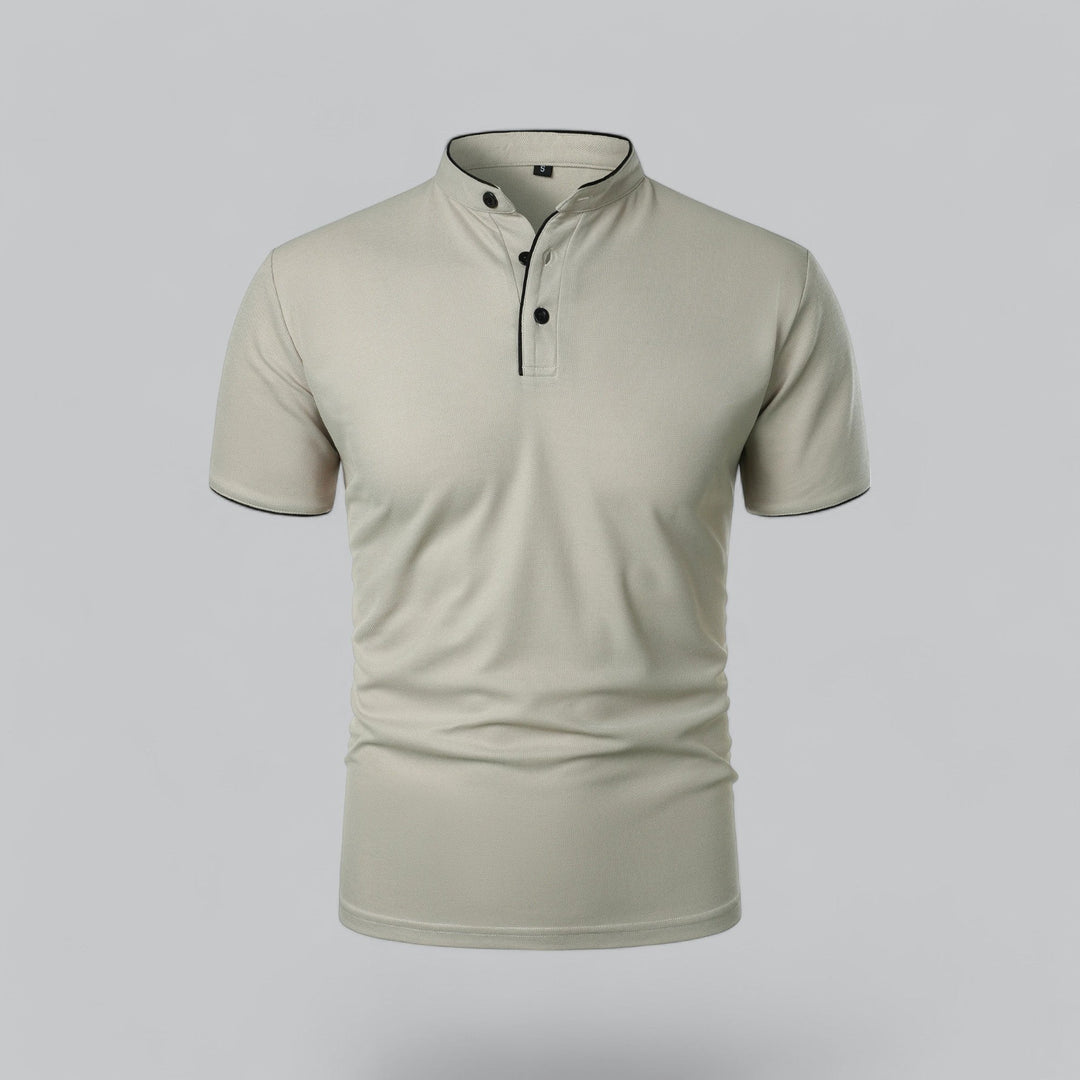 Benjamin | Men's Cotton Short-Sleeve Mandarin Collar Polo Shirt · Oliver Bradley