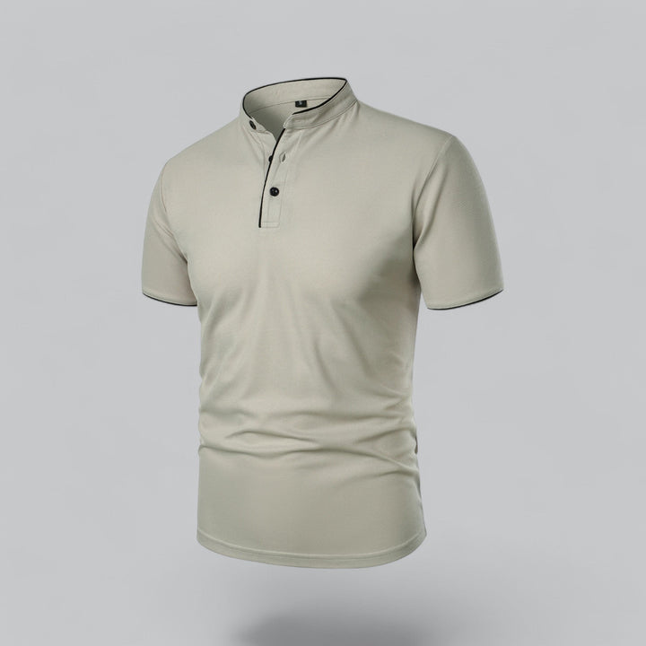 Benjamin | Men's Cotton Short-Sleeve Mandarin Collar Polo Shirt · Oliver Bradley