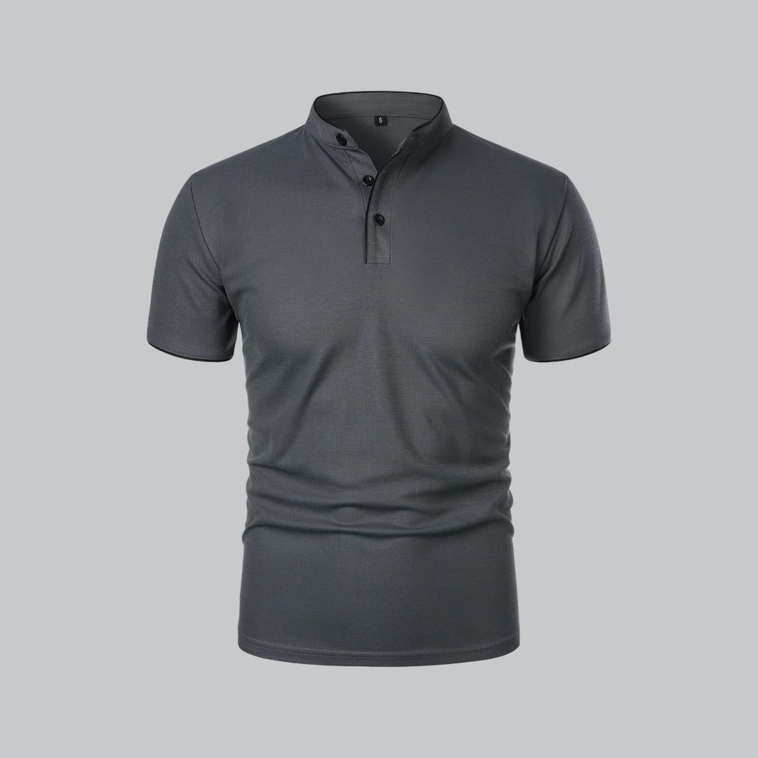 Benjamin | Men's Cotton Short-Sleeve Mandarin Collar Polo Shirt · Oliver Bradley