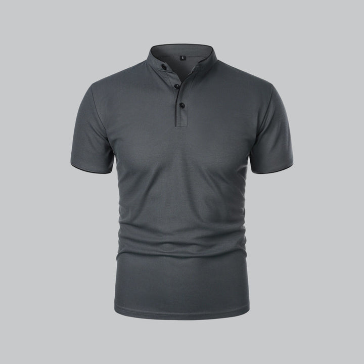 Benjamin | Men's Cotton Short-Sleeve Mandarin Collar Polo Shirt · Oliver Bradley