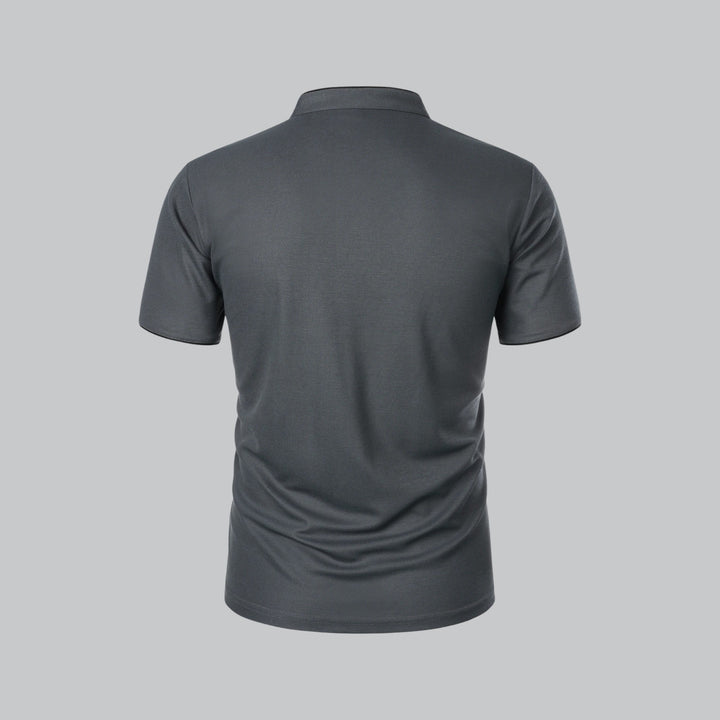 Benjamin | Men's Cotton Short-Sleeve Mandarin Collar Polo Shirt · Oliver Bradley