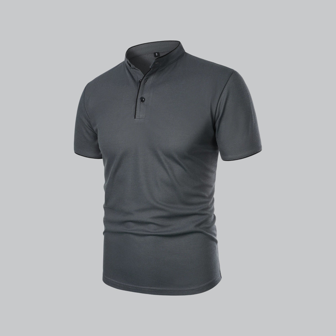 Benjamin | Men's Cotton Short-Sleeve Mandarin Collar Polo Shirt · Oliver Bradley