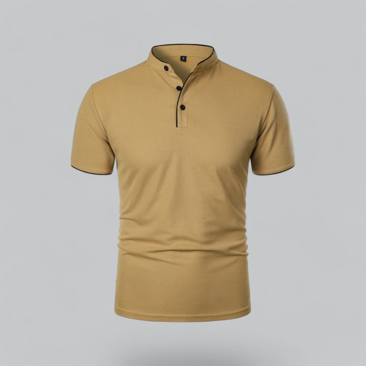 Benjamin | Men's Cotton Short-Sleeve Mandarin Collar Polo Shirt · Oliver Bradley