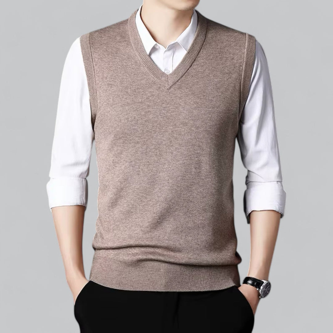 Brent Men’s Classic V-Neck Sleeveless Vest – Essential Knit Layer · Oliver Bradley
