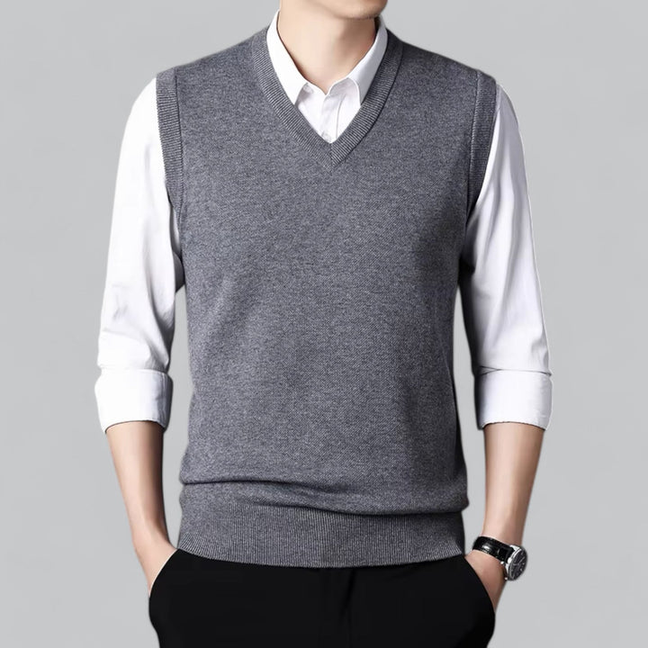 Brent Men’s Classic V-Neck Sleeveless Vest – Essential Knit Layer · Oliver Bradley