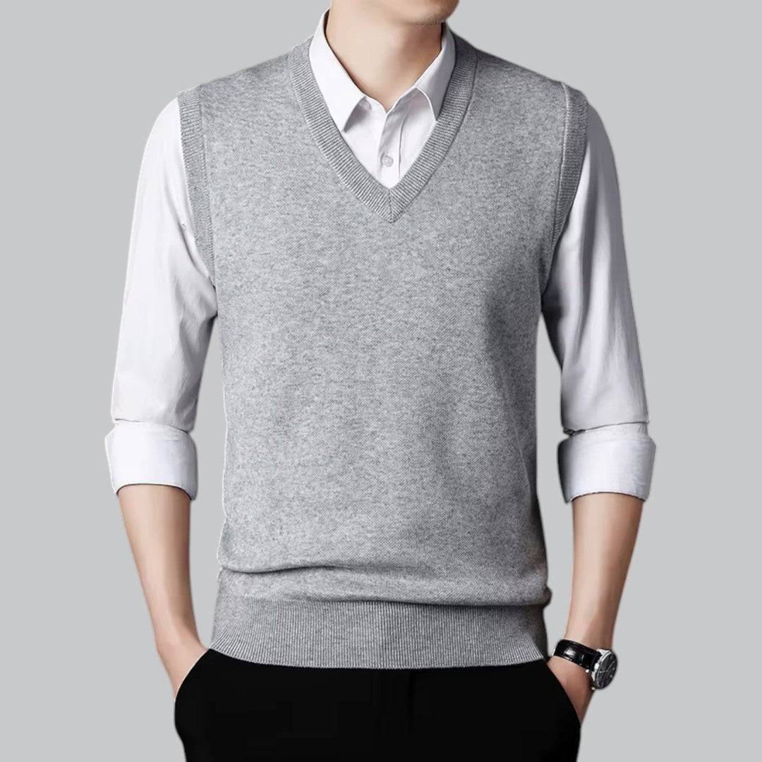 Brent Men’s Classic V-Neck Sleeveless Vest – Essential Knit Layer · Oliver Bradley
