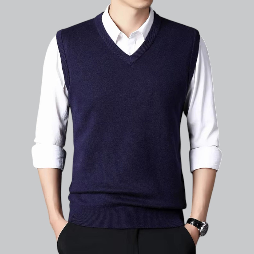 Brent Men’s Classic V-Neck Sleeveless Vest – Essential Knit Layer · Oliver Bradley