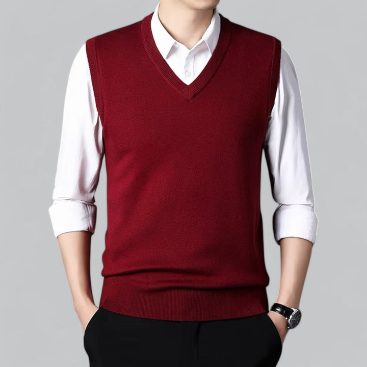 Brent Men’s Classic V-Neck Sleeveless Vest – Essential Knit Layer · Oliver Bradley