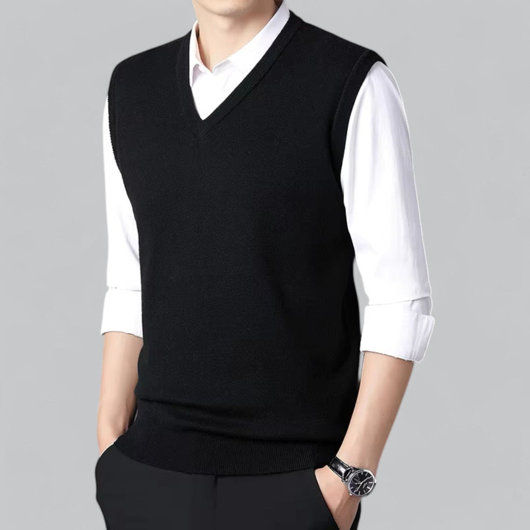 Brent Men’s Classic V-Neck Sleeveless Vest – Essential Knit Layer · Oliver Bradley