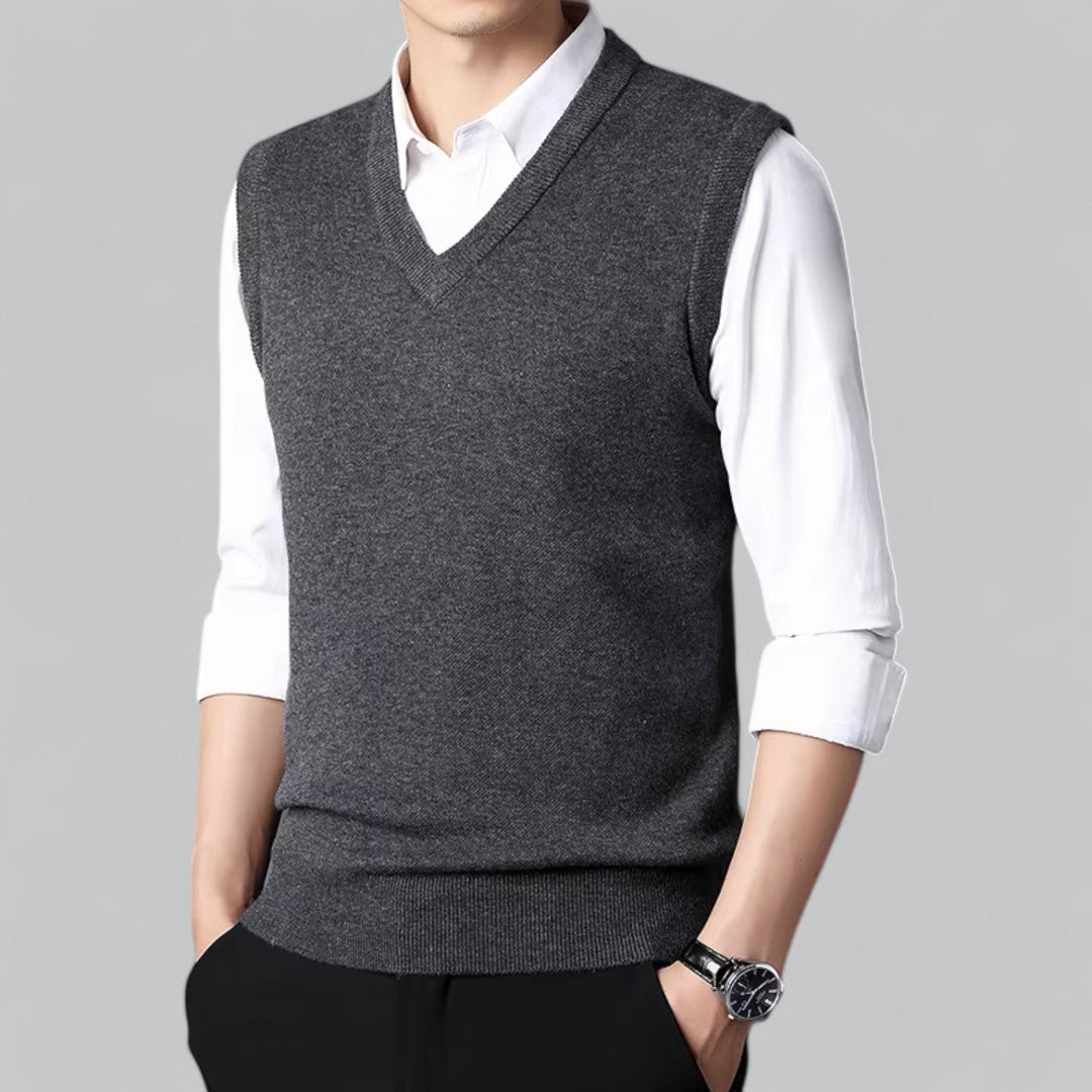 Brent Men’s Classic V-Neck Sleeveless Vest – Essential Knit Layer · Oliver Bradley