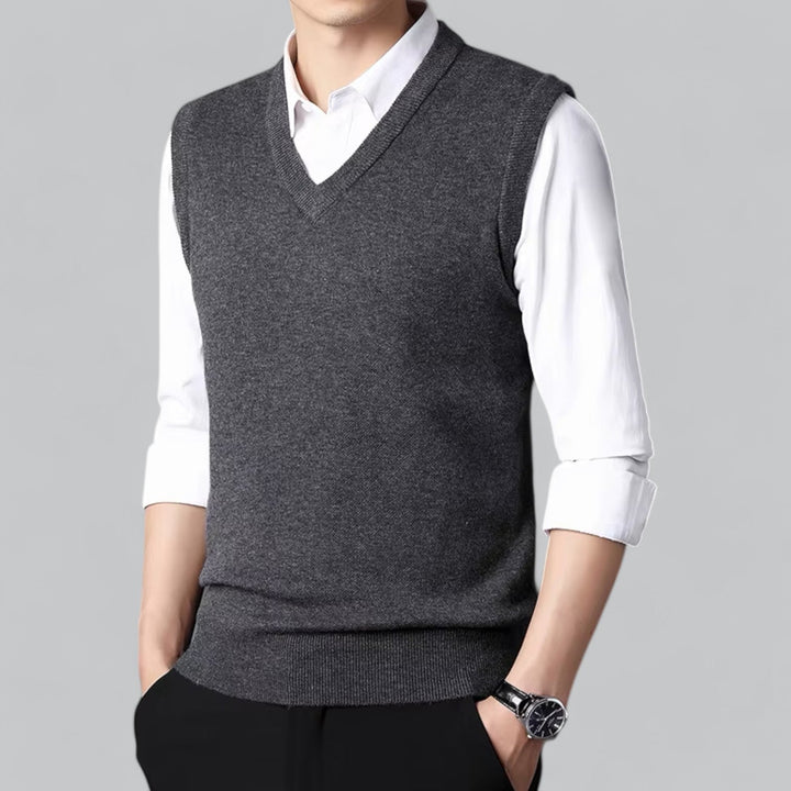 Brent Men’s Classic V-Neck Sleeveless Vest – Essential Knit Layer · Oliver Bradley