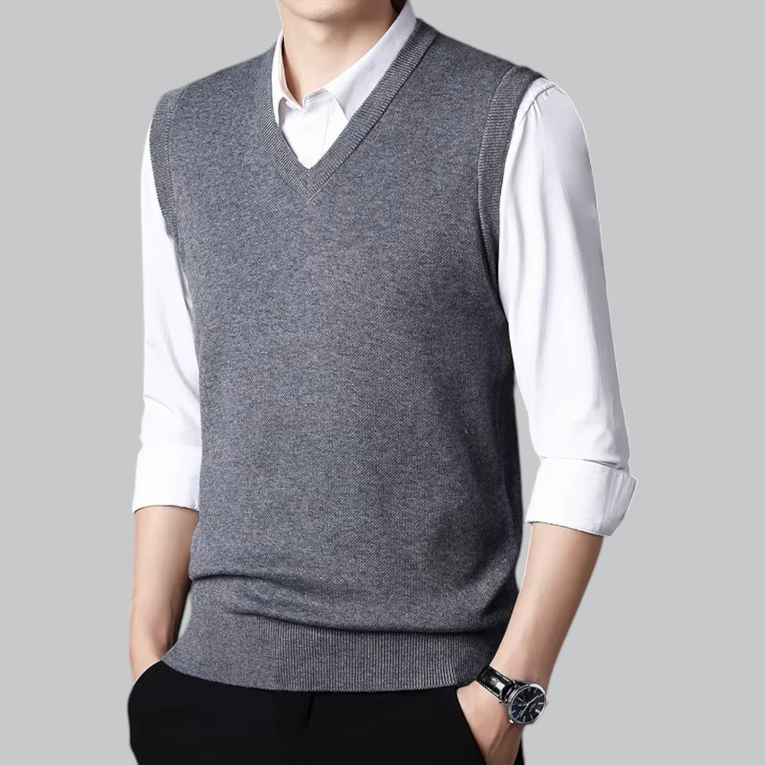 Brent Men’s Classic V-Neck Sleeveless Vest – Essential Knit Layer · Oliver Bradley