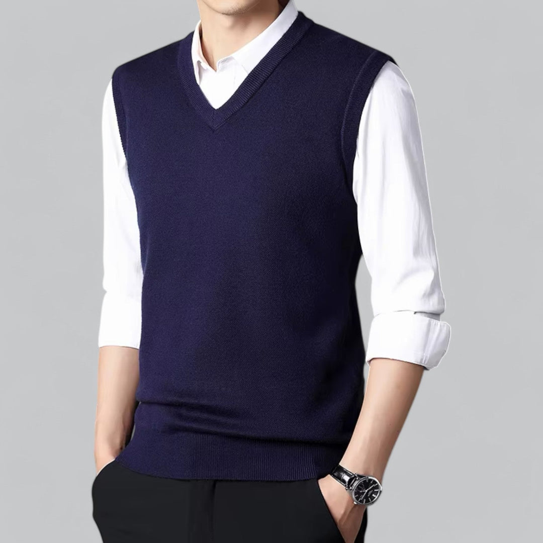 Brent Men’s Classic V-Neck Sleeveless Vest – Essential Knit Layer · Oliver Bradley