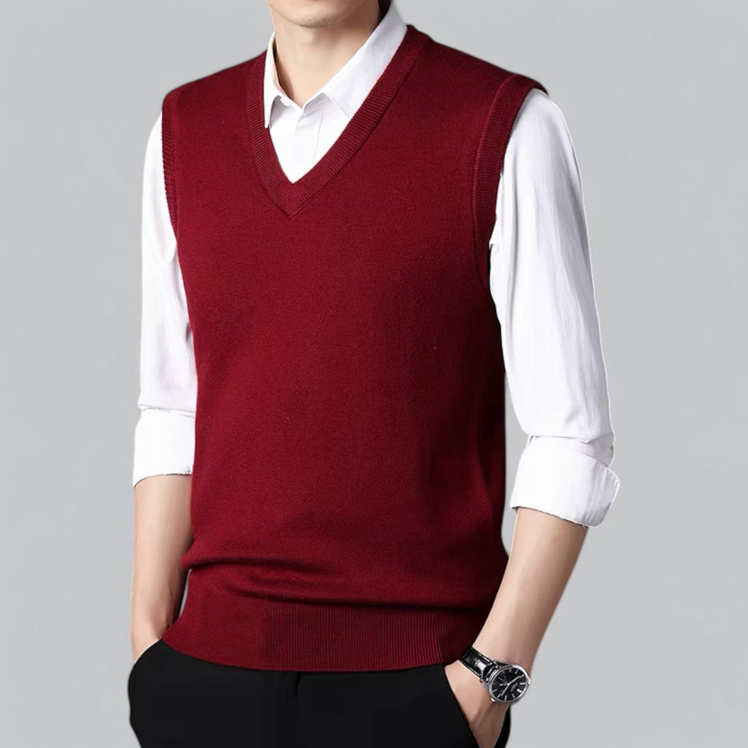 Brent Men’s Classic V-Neck Sleeveless Vest – Essential Knit Layer · Oliver Bradley