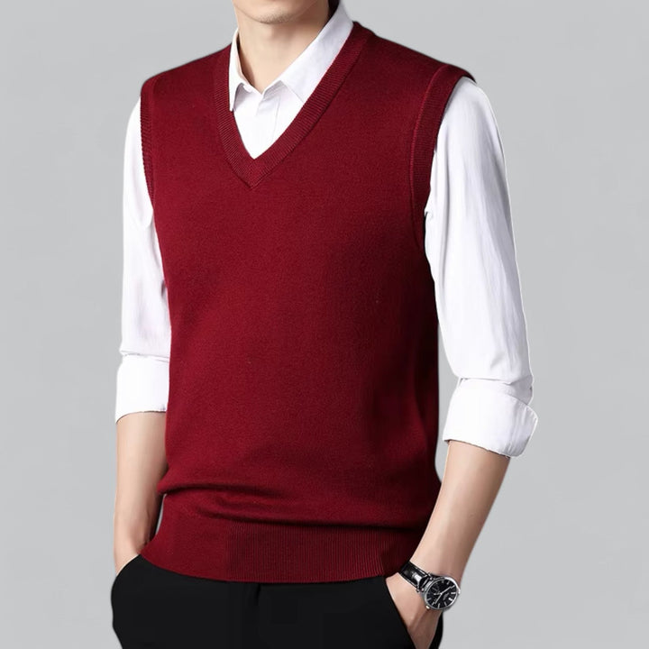 Brent Men’s Classic V-Neck Sleeveless Vest – Essential Knit Layer · Oliver Bradley
