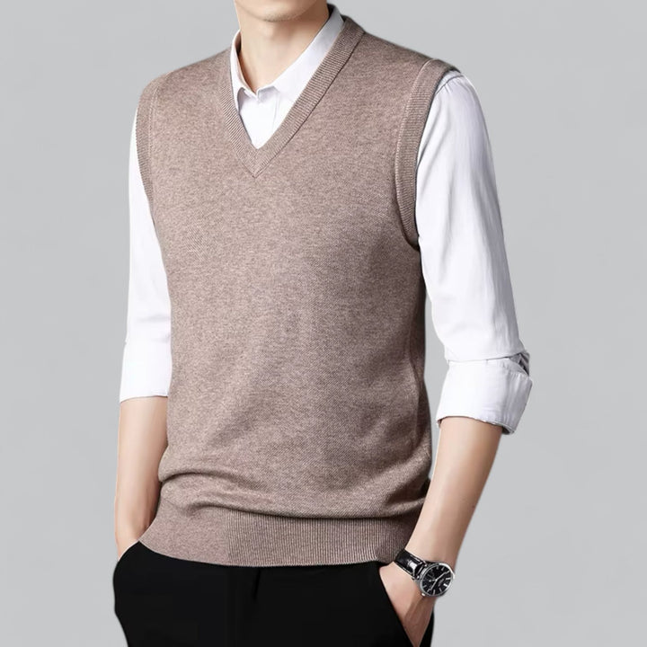 Brent Men’s Classic V-Neck Sleeveless Vest – Essential Knit Layer · Oliver Bradley