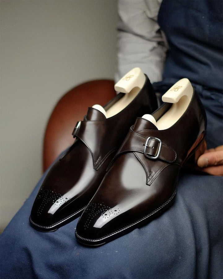 Brown Leather Stellan Single Monk Straps - Formal Shoes · Oliver Bradley