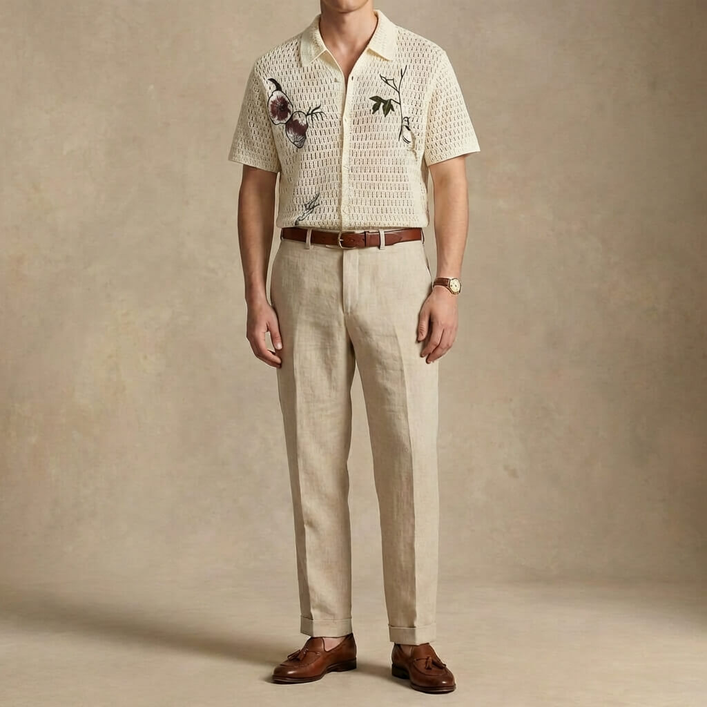 Capri Men Vintage Pattern Crochet Polo Blouse · Oliver Bradley