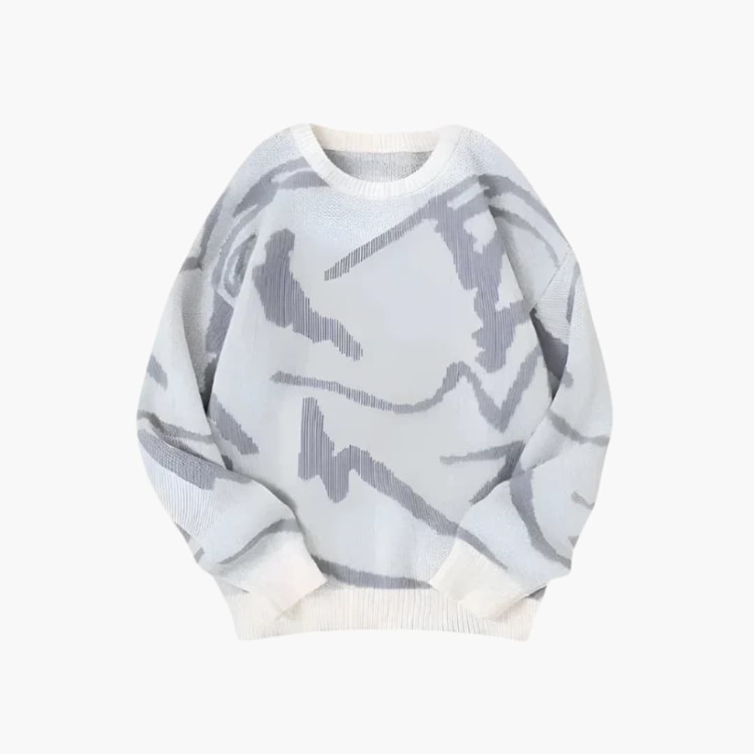 Carl Pull Homme en Maille – Pull à Motif Abstrait avec Ourlet et Poignets Côtelés pour l’Automne/Hiver