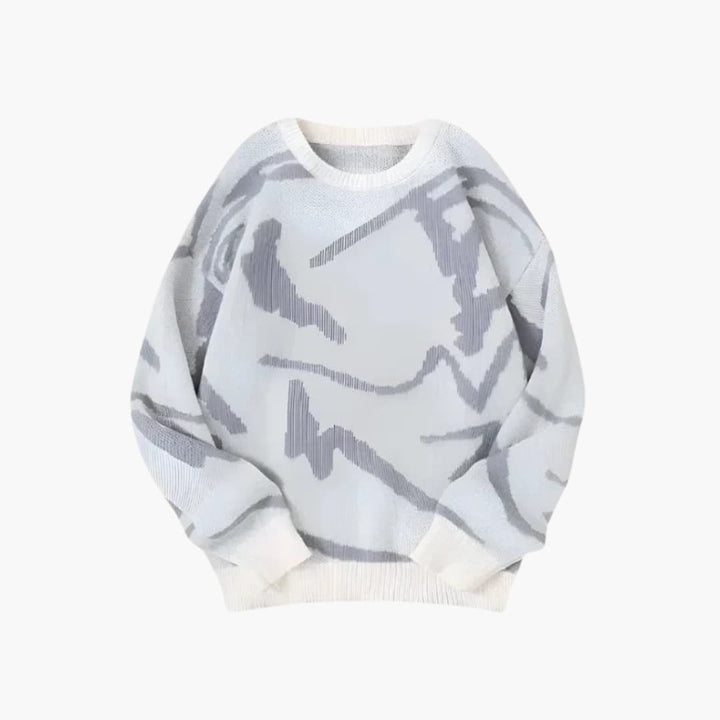 Carl Pull Homme en Maille – Pull à Motif Abstrait avec Ourlet et Poignets Côtelés pour l’Automne/Hiver