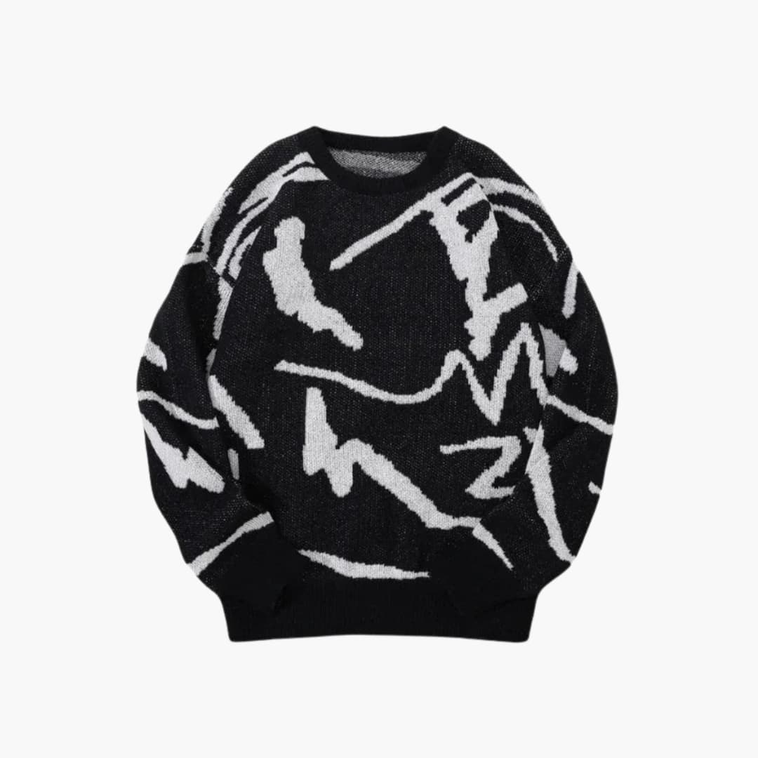 Carl Pull Homme en Maille – Pull à Motif Abstrait avec Ourlet et Poignets Côtelés pour l’Automne/Hiver