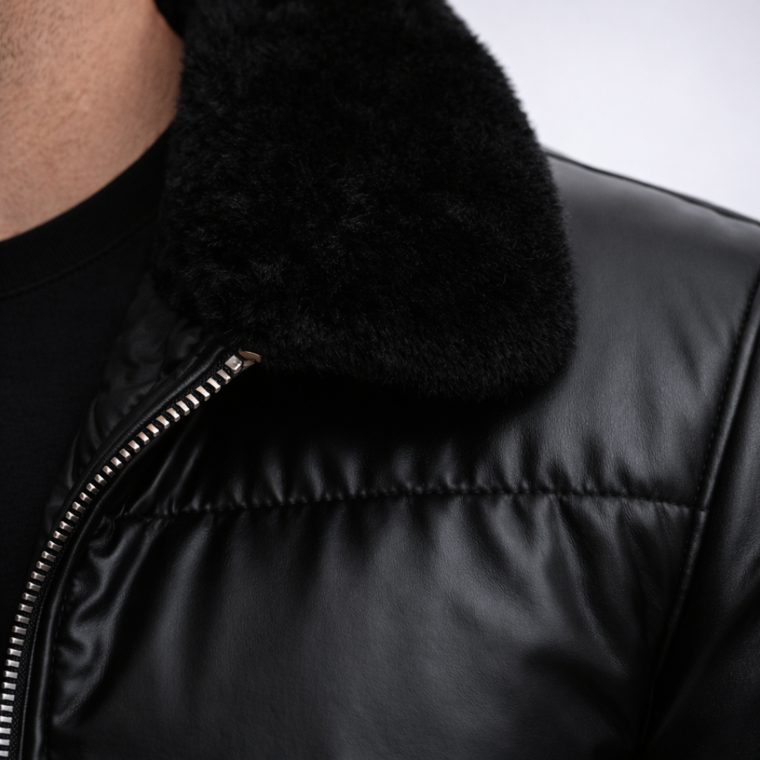 Christian Glossy Black Puffer Jacket Fur Collar | Men’s Insulated Winter Jacket · Oliver Bradley
