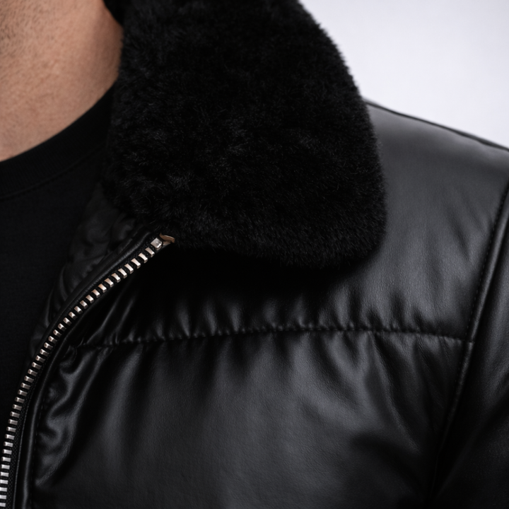 Christian Glossy Black Puffer Jacket Fur Collar | Men’s Insulated Winter Jacket · Oliver Bradley