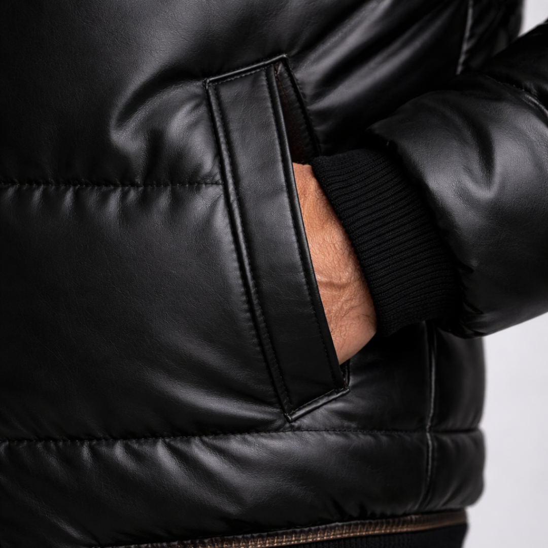 Christian Glossy Black Puffer Jacket Fur Collar | Men’s Insulated Winter Jacket · Oliver Bradley