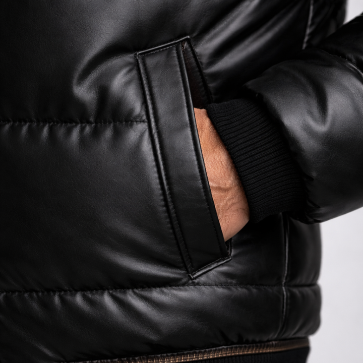 Christian Glossy Black Puffer Jacket Fur Collar | Men’s Insulated Winter Jacket · Oliver Bradley