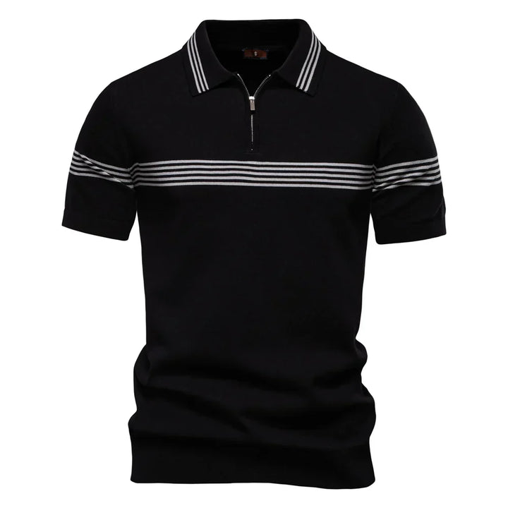 Clarke London Short-Sleeve Zip Polo Shirt Slim Fit With Stripes · Oliver Bradley