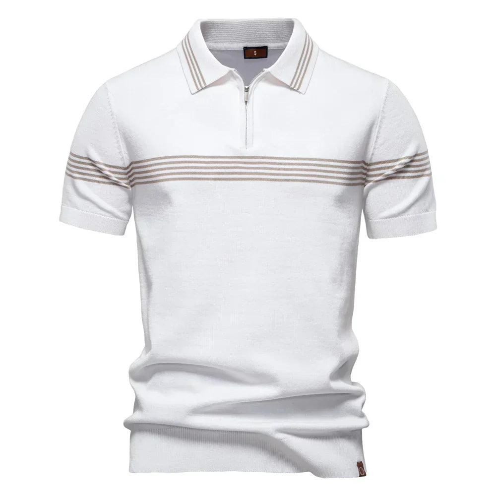 Clarke London Short-Sleeve Zip Polo Shirt Slim Fit With Stripes · Oliver Bradley
