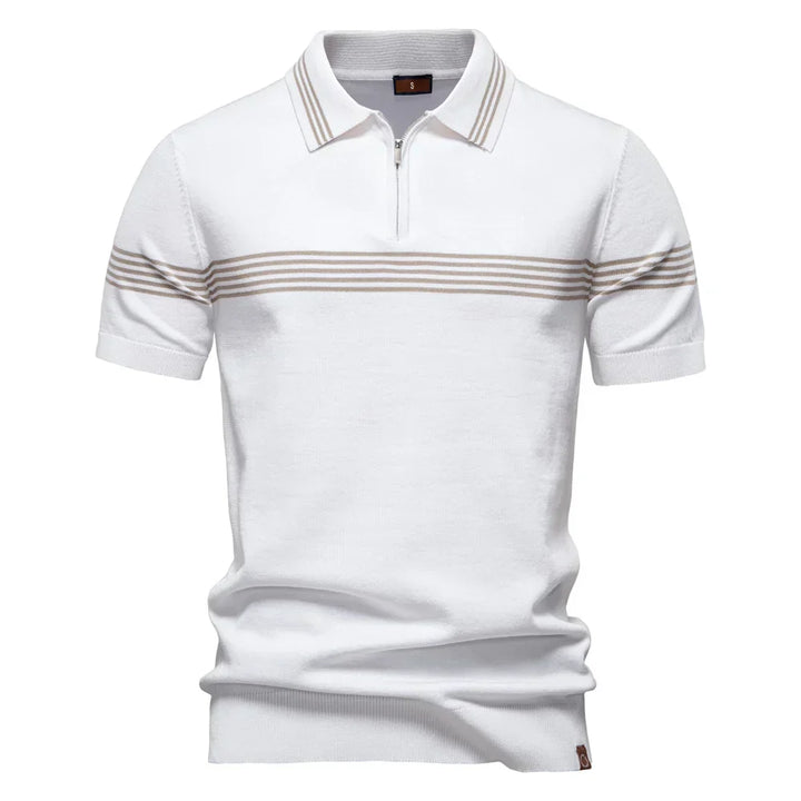 Clarke London Short-Sleeve Zip Polo Shirt Slim Fit With Stripes · Oliver Bradley