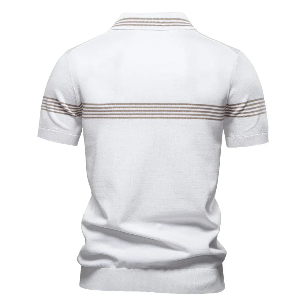Clarke London Short-Sleeve Zip Polo Shirt Slim Fit With Stripes · Oliver Bradley