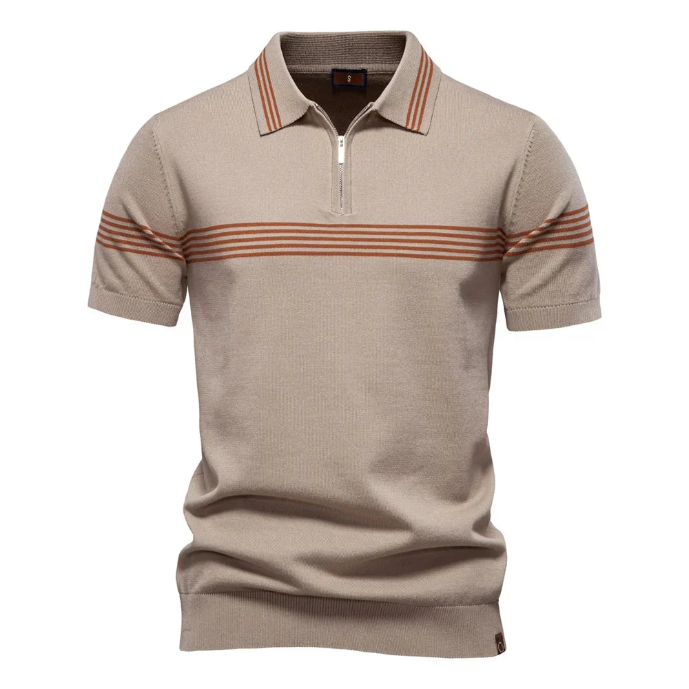 Clarke London Short-Sleeve Zip Polo Shirt Slim Fit With Stripes · Oliver Bradley