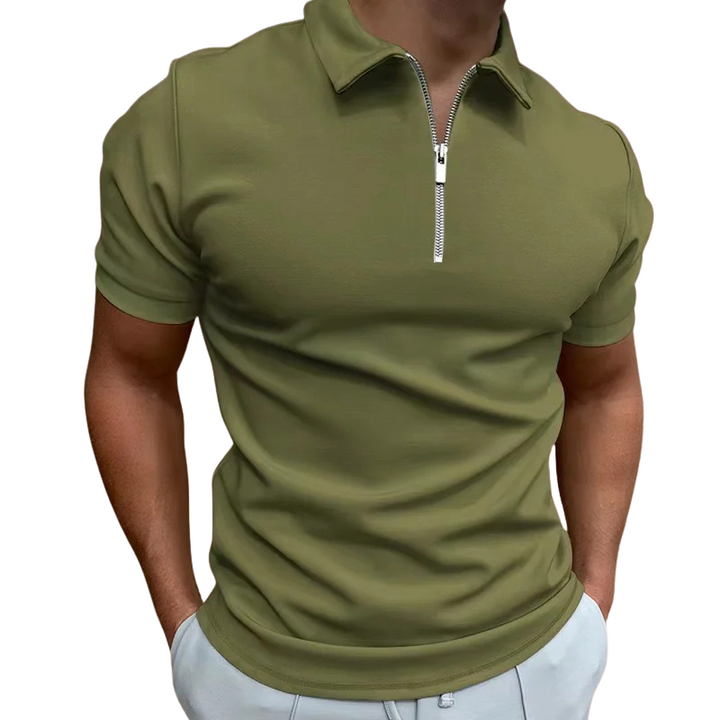 Dario Slim-Fit Knit Polo with Contemporary Mid-Zip Design · Oliver Bradley