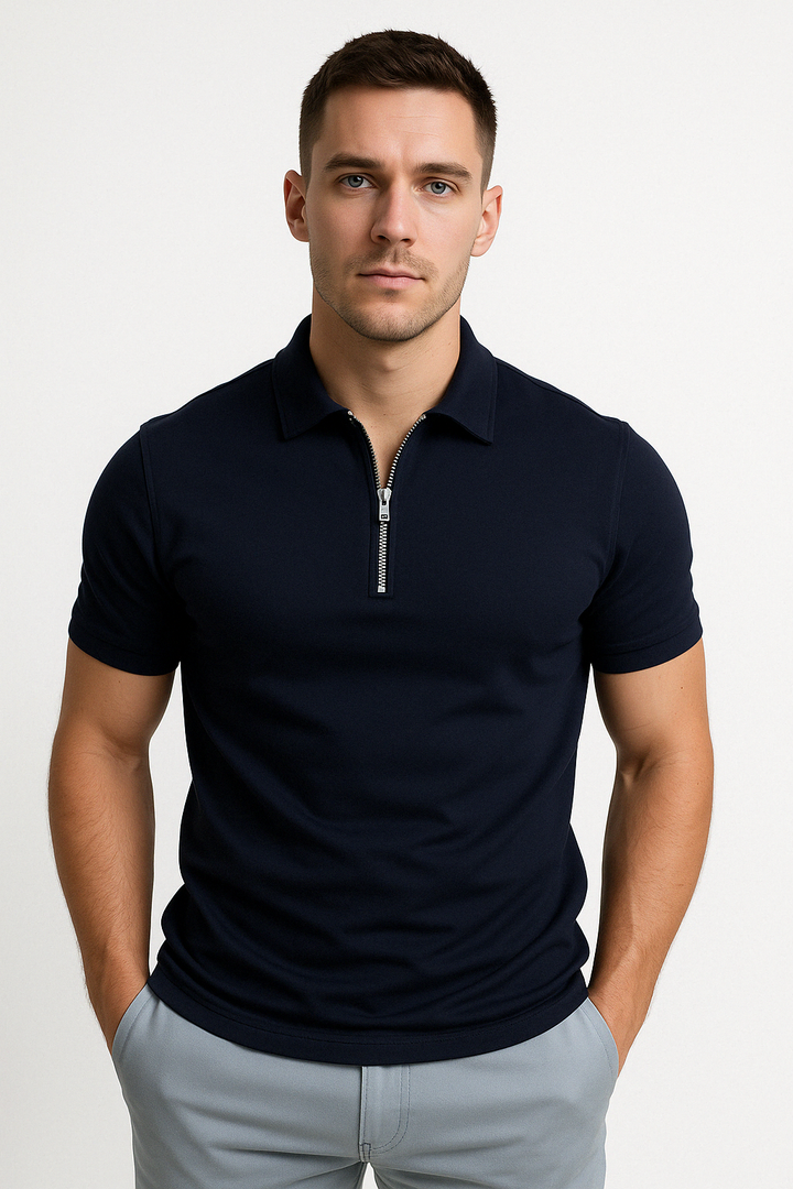 Dario Slim-Fit Knit Polo with Contemporary Mid-Zip Design · Oliver Bradley