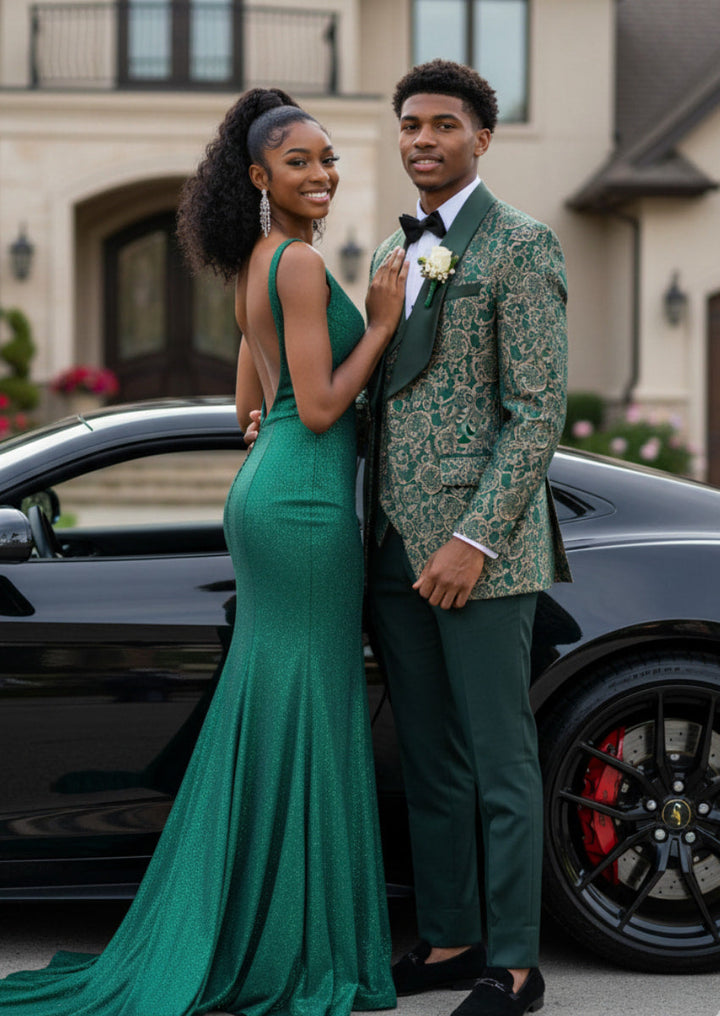 Emerald & Gold Damask Jacquard Tuxedo (3-Piece) · Oliver Bradley