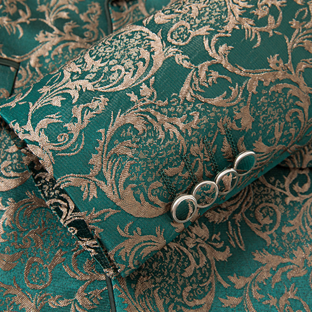 Emerald & Gold Damask Jacquard Tuxedo (3-Piece) · Oliver Bradley