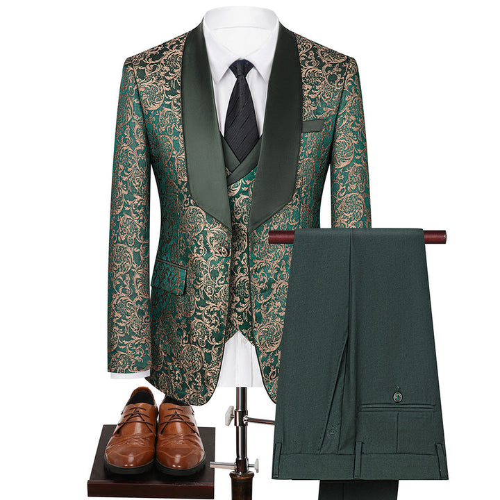 Emerald & Gold Damask Jacquard Tuxedo (3-Piece) · Oliver Bradley