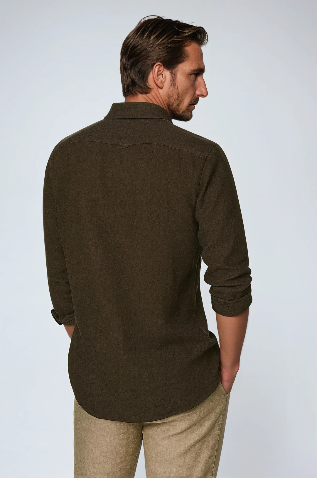 Essential Men Lightweight Linen Shirt - Deep Brown · Oliver Bradley