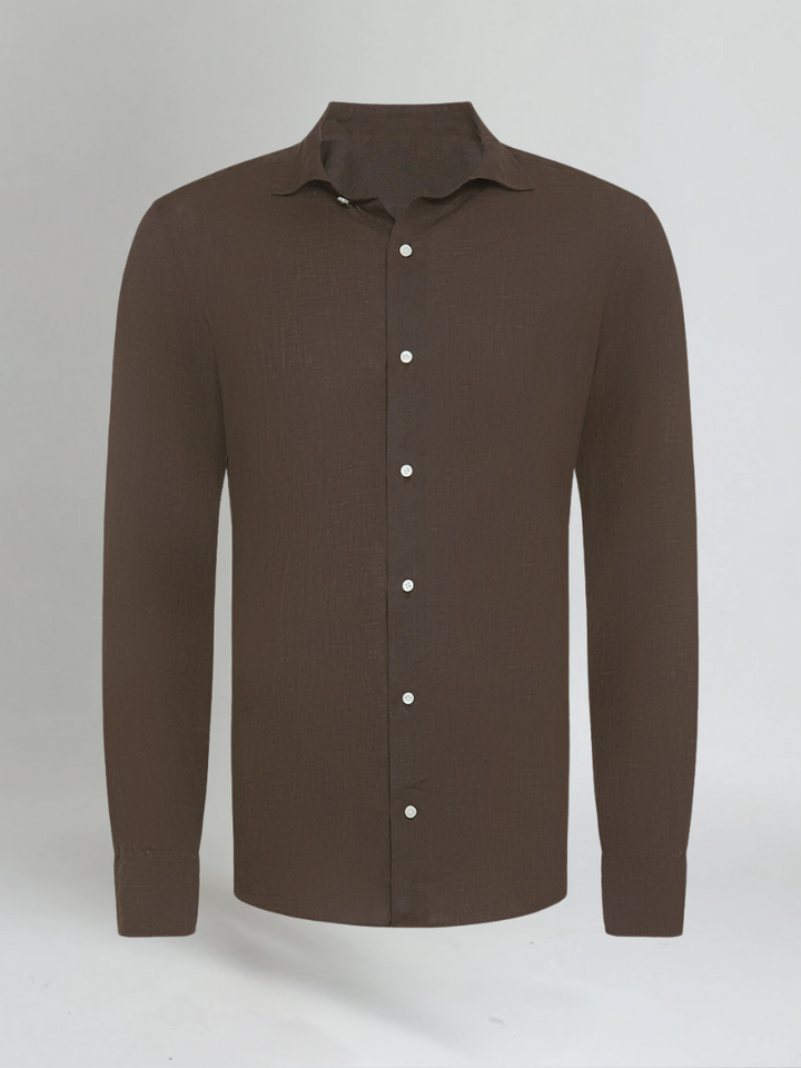 Essential Men Lightweight Linen Shirt - Deep Brown · Oliver Bradley