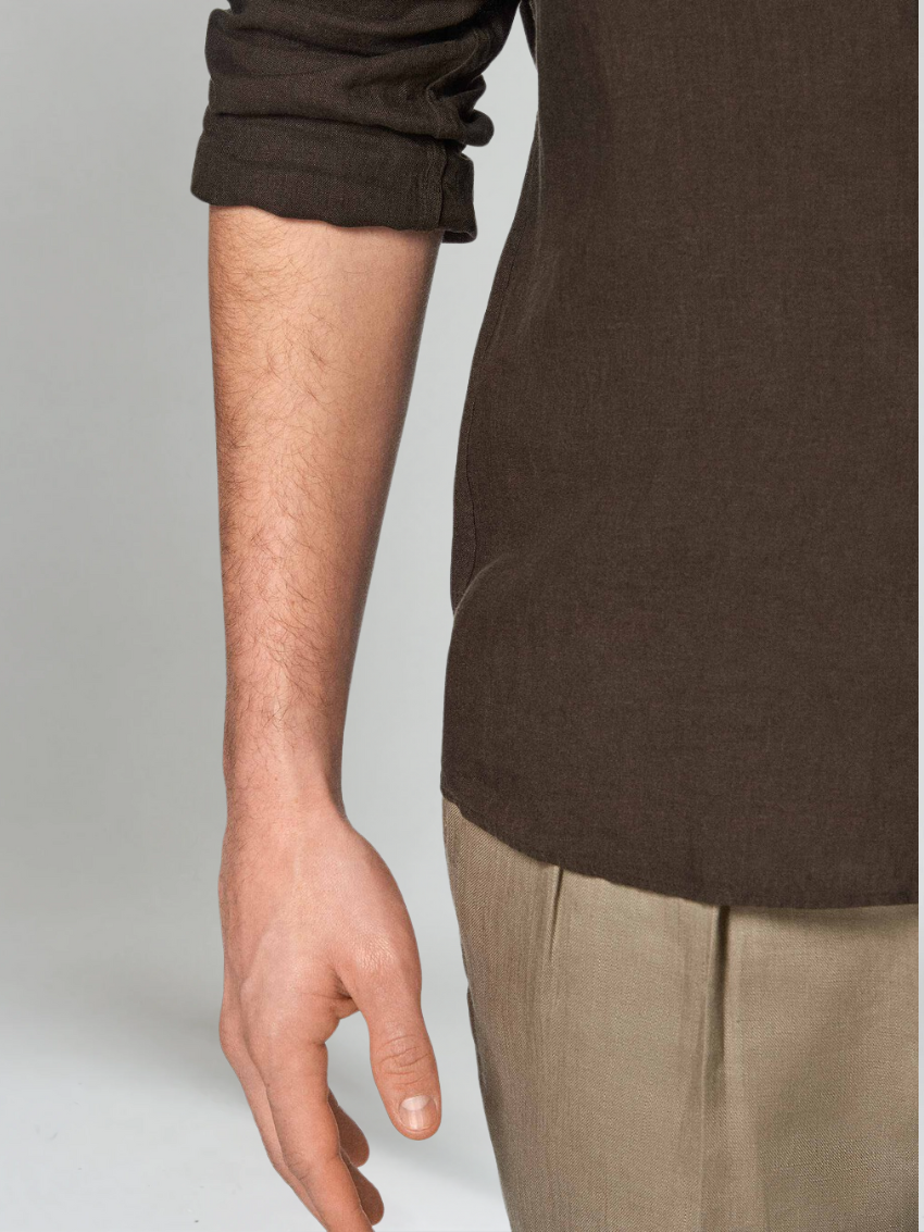 Essential Men Lightweight Linen Shirt - Deep Brown · Oliver Bradley