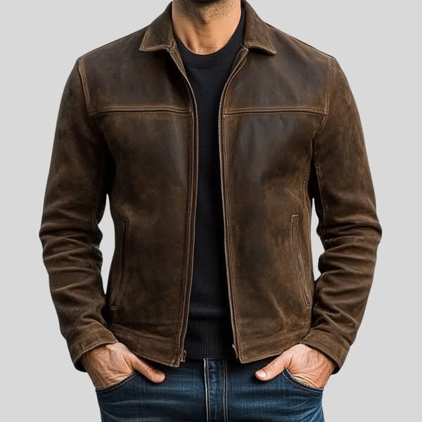 Fynn Men’s Leather Jacket – Classic Zip-Up Outerwear | Timeless Modern Design · Oliver Bradley