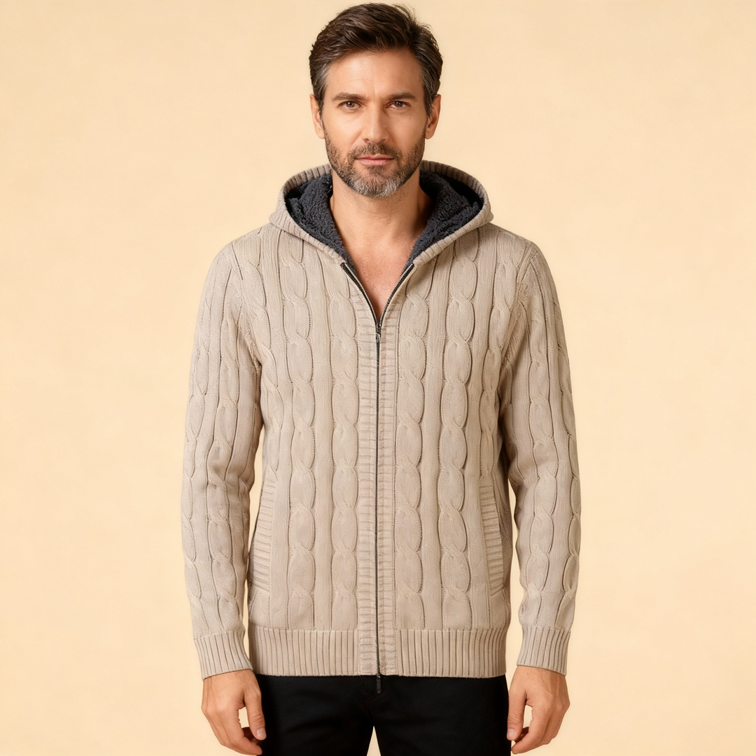 Giorgio Wool Zip Knitted Sweater | Inner Warm Fleece · Oliver Bradley
