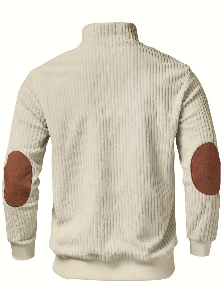 Half-Zip Retro Pullover Sweater for Men – Ribbed Patchwork Streetwear · Oliver Bradley