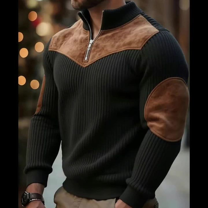 Half-Zip Retro Pullover Sweater for Men – Ribbed Patchwork Streetwear · Oliver Bradley